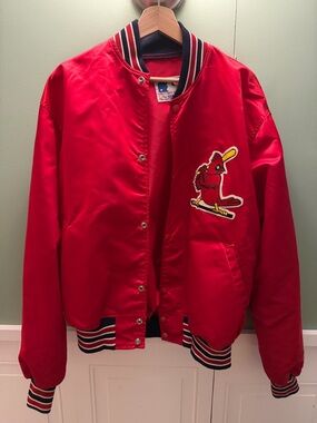 STARTER Red Satin Men’s St. Louis Cardinals Baseball Jacket with Cardinal Patch